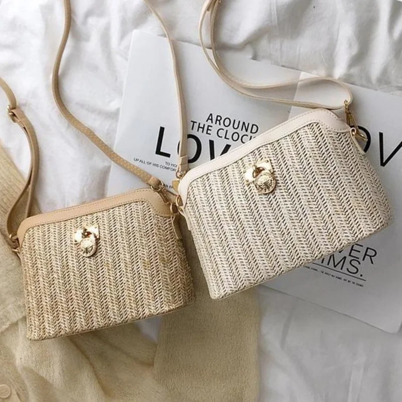 Sac à Bandoulière en Paille Tressée Femme – Sac de Plage Bohème Léger et Élégant avec Bandoulière Réglable