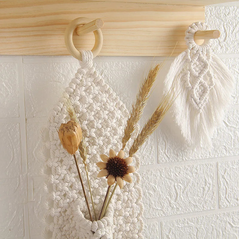 Décoration Murale Bohème en Coton Blanc – Tissage Manuel Unique 17 cm pour un Intérieur Élégant et Authentique