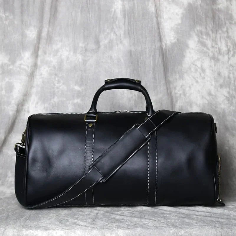 Sac de Voyage en Cuir Vachette Pleine Fleur pour Homme – Vintage, Résistant, 50x23x26 cm, Bandoulière Ajustable