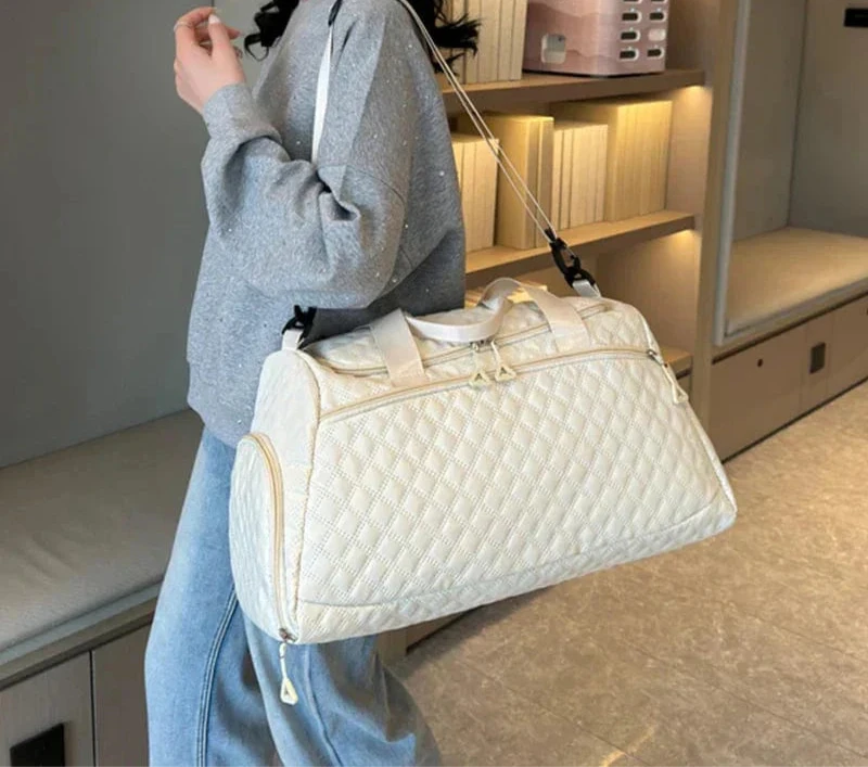 Sac de Voyage Femme 54 L avec Compartiment Chaussures Étanche et Design Damier Chic – Tissu Oxford Imperméable et Transport Multi-options