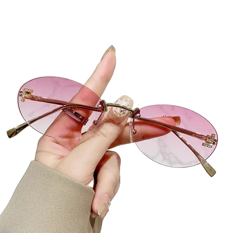 Variant image for Lunettes de soleil ovales en métal pour homme, design moderne sans bord, légères et confortables pour activités en extérieur-7