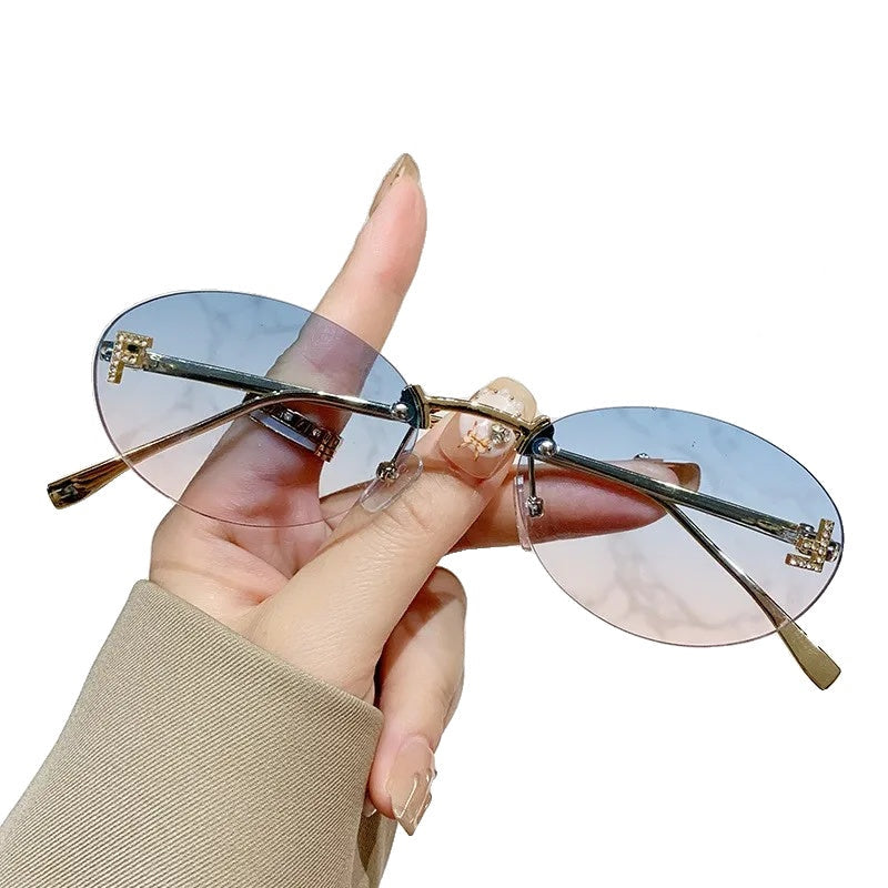 Variant image for Lunettes de soleil ovales en métal pour homme, design moderne sans bord, légères et confortables pour activités en extérieur-3