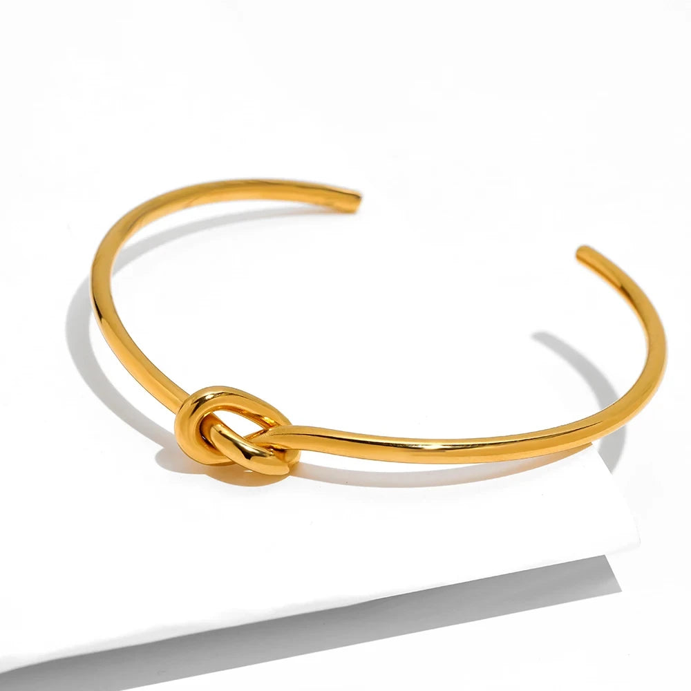 Bracelet Femme Acier Inoxydable Manchette Élégante avec Nœud Ouvert 3
