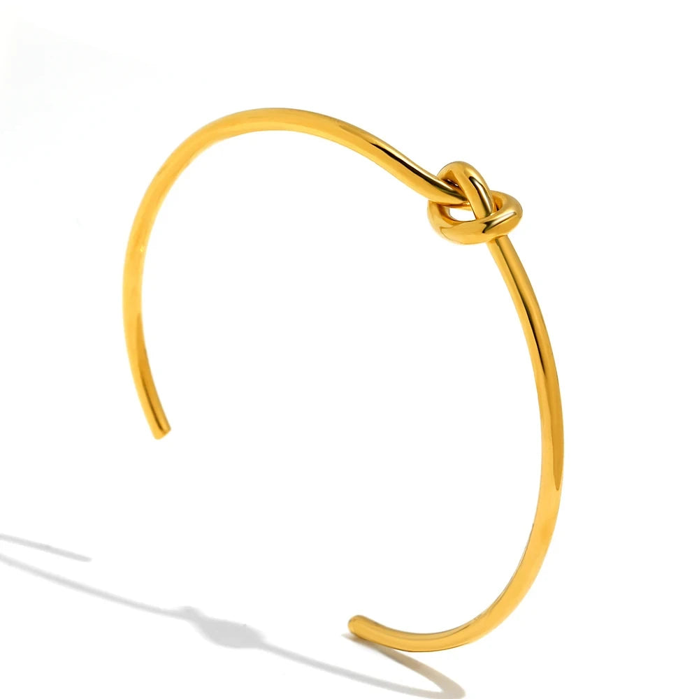 Bracelet Femme Acier Inoxydable Manchette Élégante avec Nœud Ouvert 4
