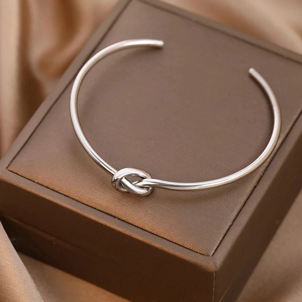 Bracelet Femme Acier Inoxydable Manchette Élégante avec Nœud Ouvert 5