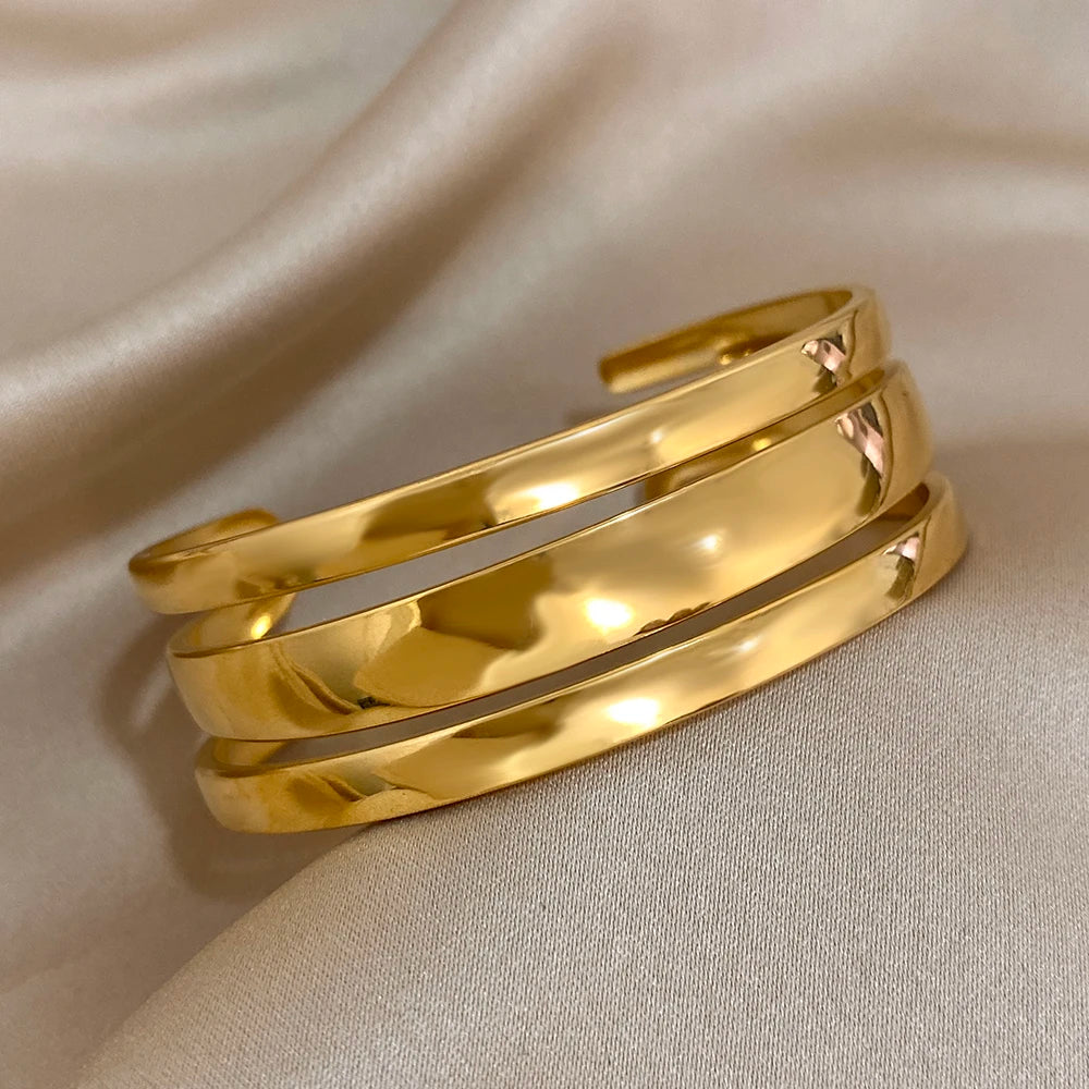 Bracelet Manchette Large en Acier Inoxydable Doré pour Homme et Femme 2