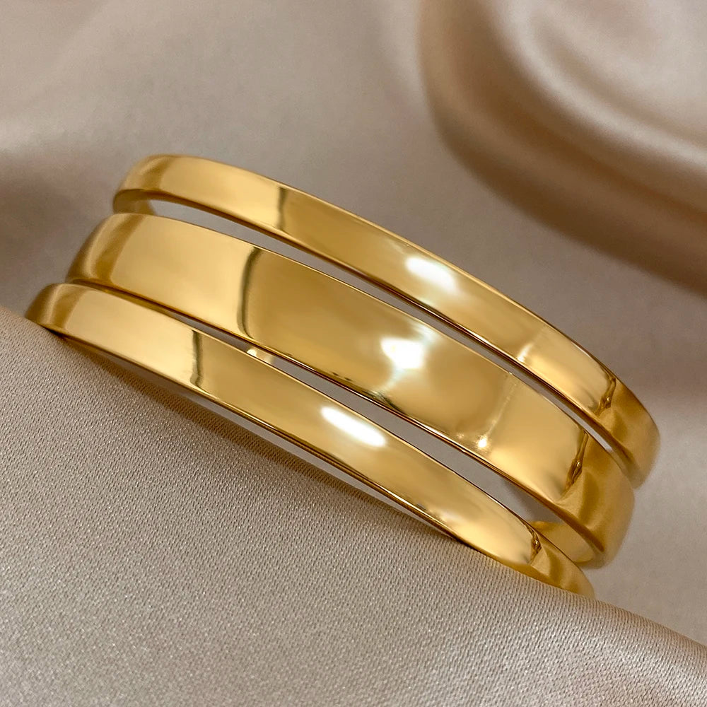 Bracelet Manchette Large en Acier Inoxydable Doré pour Homme et Femme 3