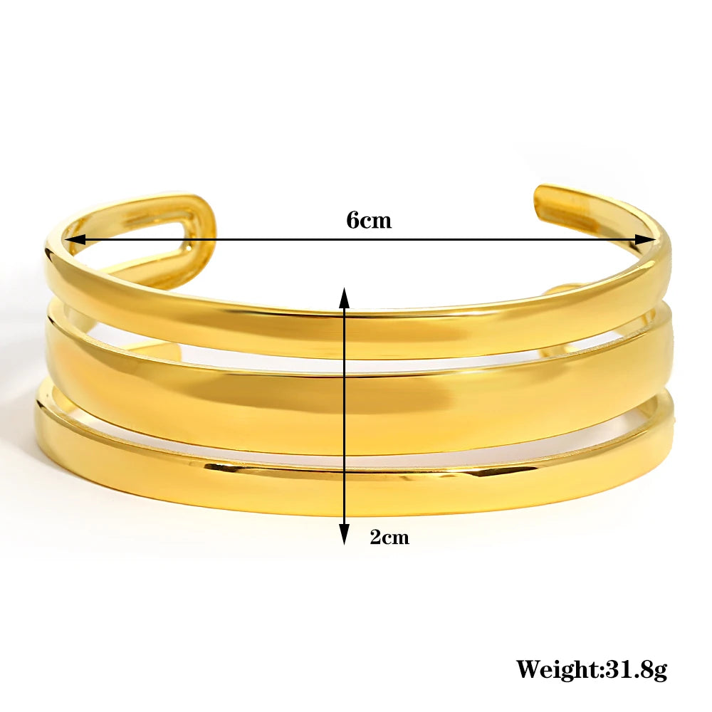 Bracelet Manchette Large en Acier Inoxydable Doré pour Homme et Femme 5