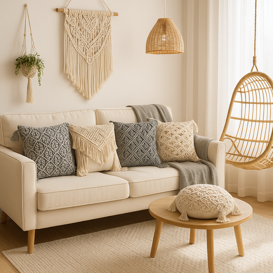 Housse de coussin macramé artisanale