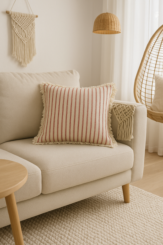 Housse de coussin à franges rayées