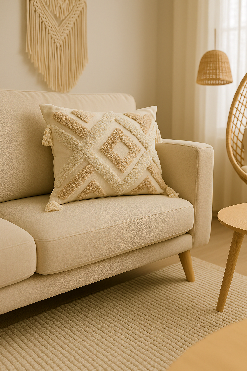 Taie d'oreiller géométrique en peluche avec pompons – Style bohème nordique pour coussins 45×45 cm , 30x50 cm , 40x40 cm