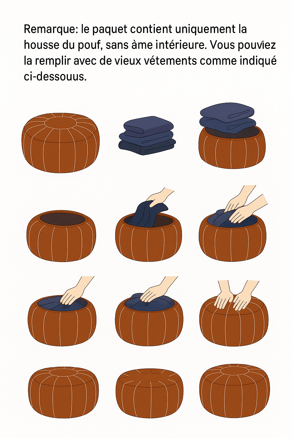 Housse de Pouf Rond en Cuir PU – Écologique et Boho Chic, Personnalisable, Ø 50 cm