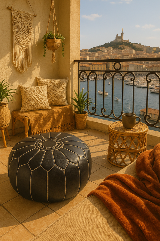 Pouf Marocain Bohème Vegan en Cuir PU