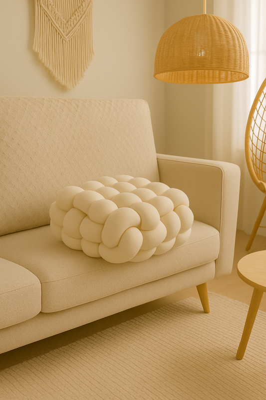 Coussin carré noué, oreiller en peluche esthétique nordique