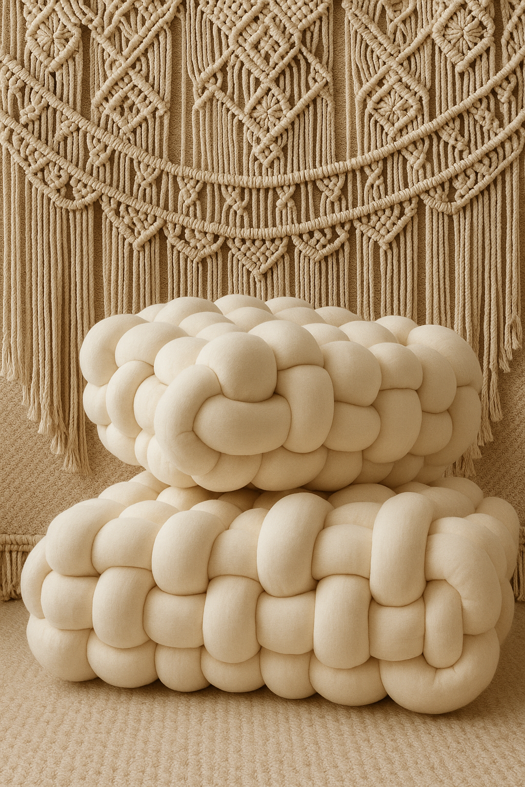 Coussin carré noué, oreiller en peluche esthétique nordique