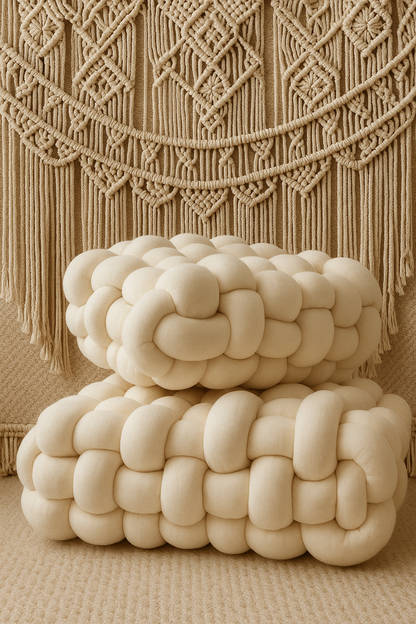 Coussin carré noué, oreiller en peluche esthétique nordique