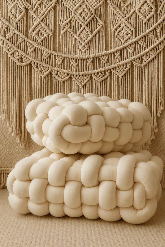 Coussin carré noué, oreiller en peluche esthétique nordique