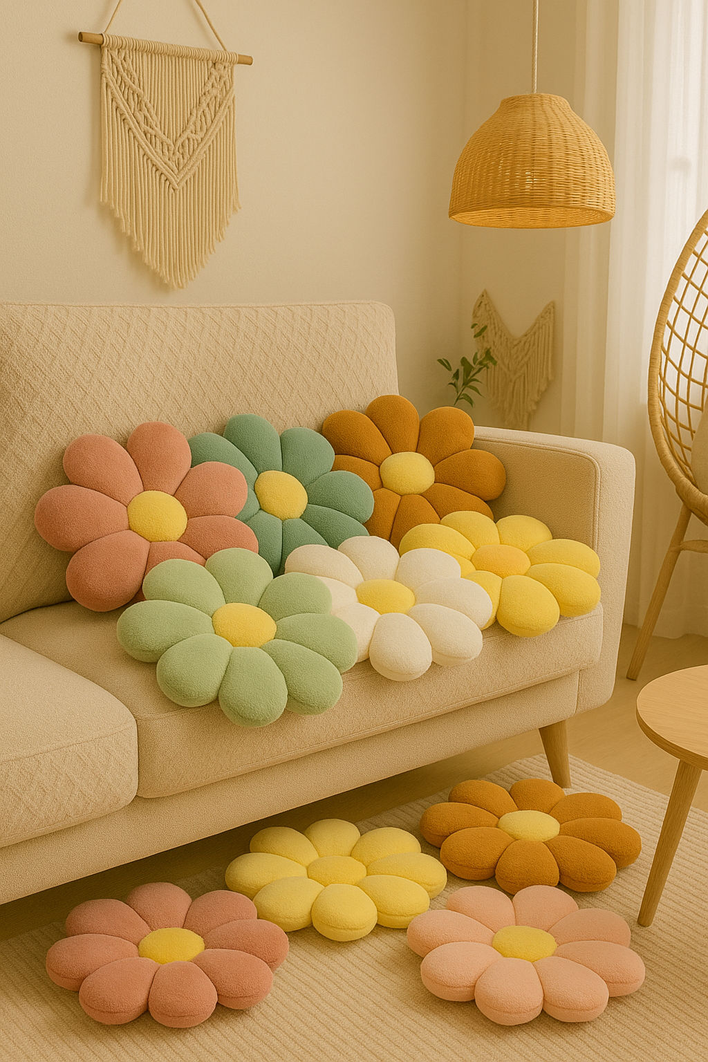 Coussin Marguerite en Nouvelle Fourrure de Lapin