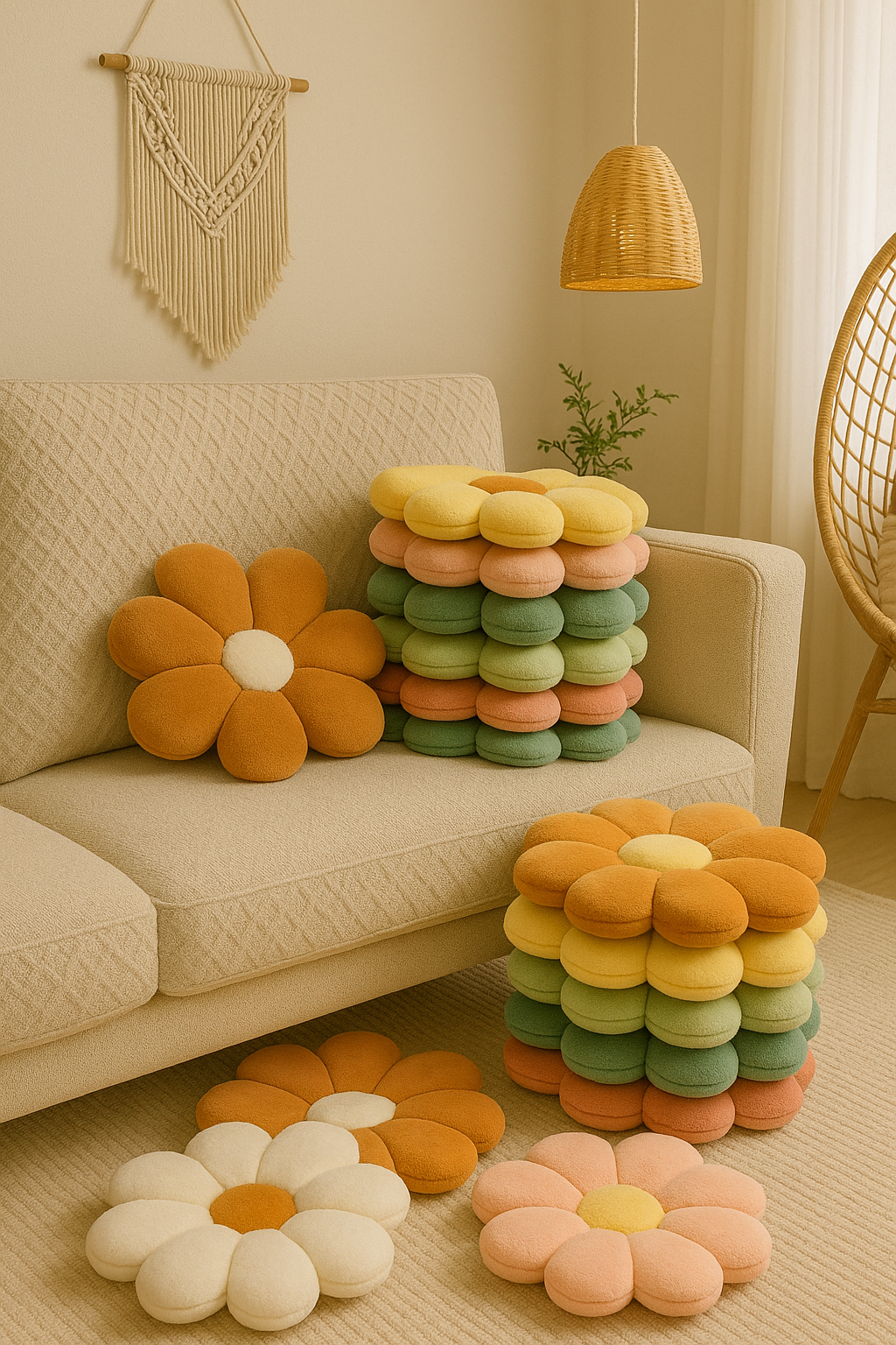 Coussin Marguerite en Nouvelle Fourrure de Lapin