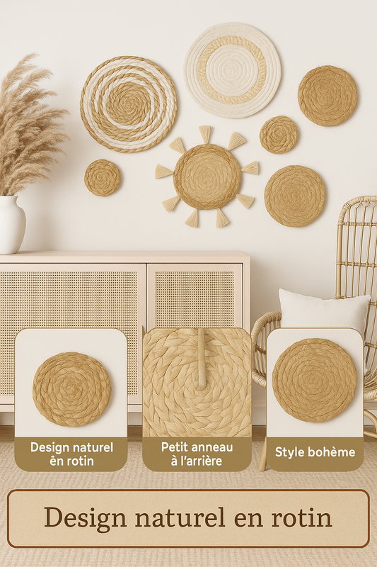Panier Mural Bohème en Herbe Marine – Lot de 7 Paniers Décoratifs Naturels pour Salon, Chambre , Cuisine