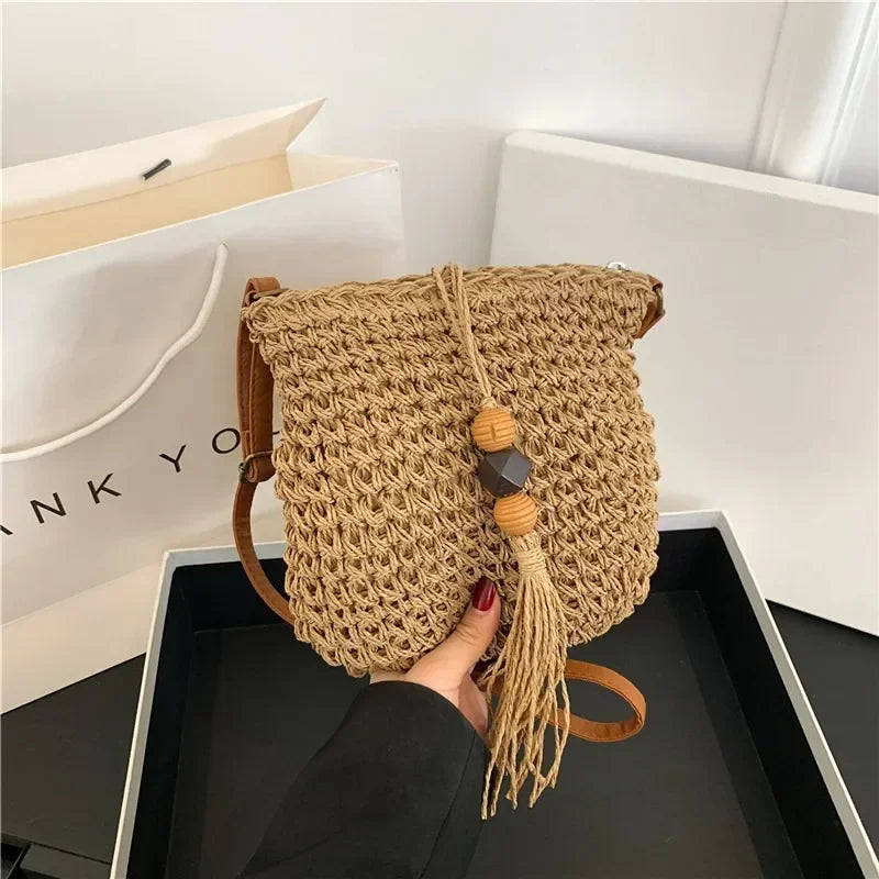Sac Bandoulière Femme Naturel Petit Paille Tissée Mode 4