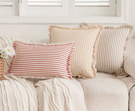 Housse de coussin à franges rayées