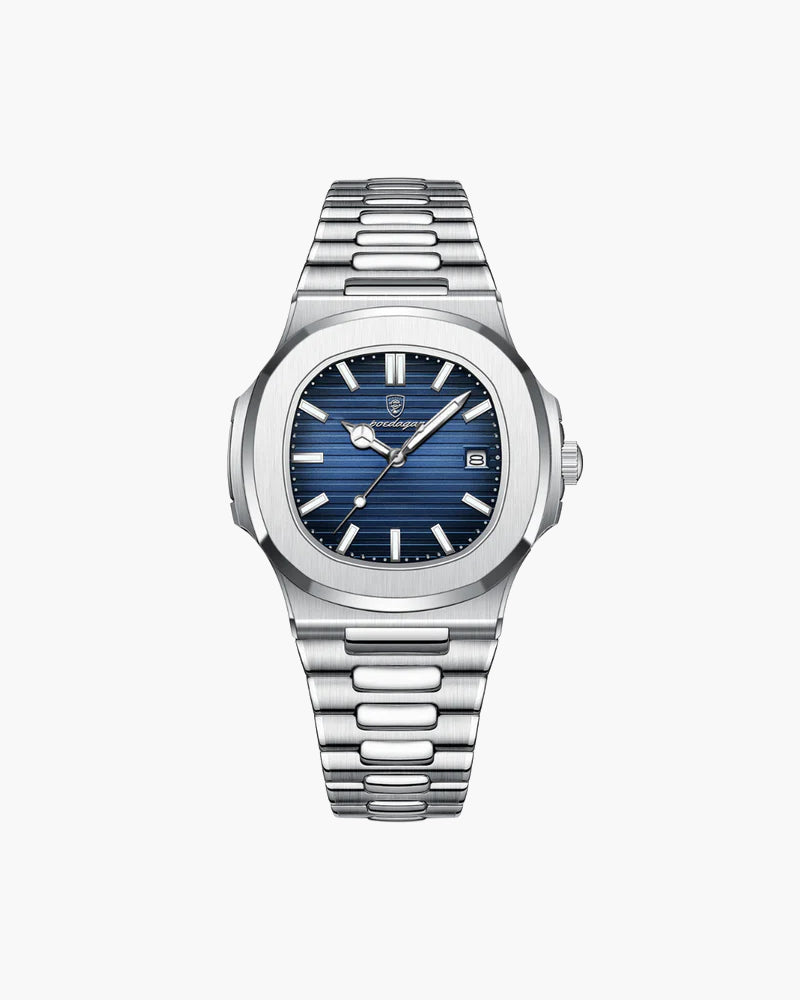 Montre Classique Homme Étanche en Acier Inoxydable avec Détails Lumineux - 41 mm, Quartz, Argenté 0