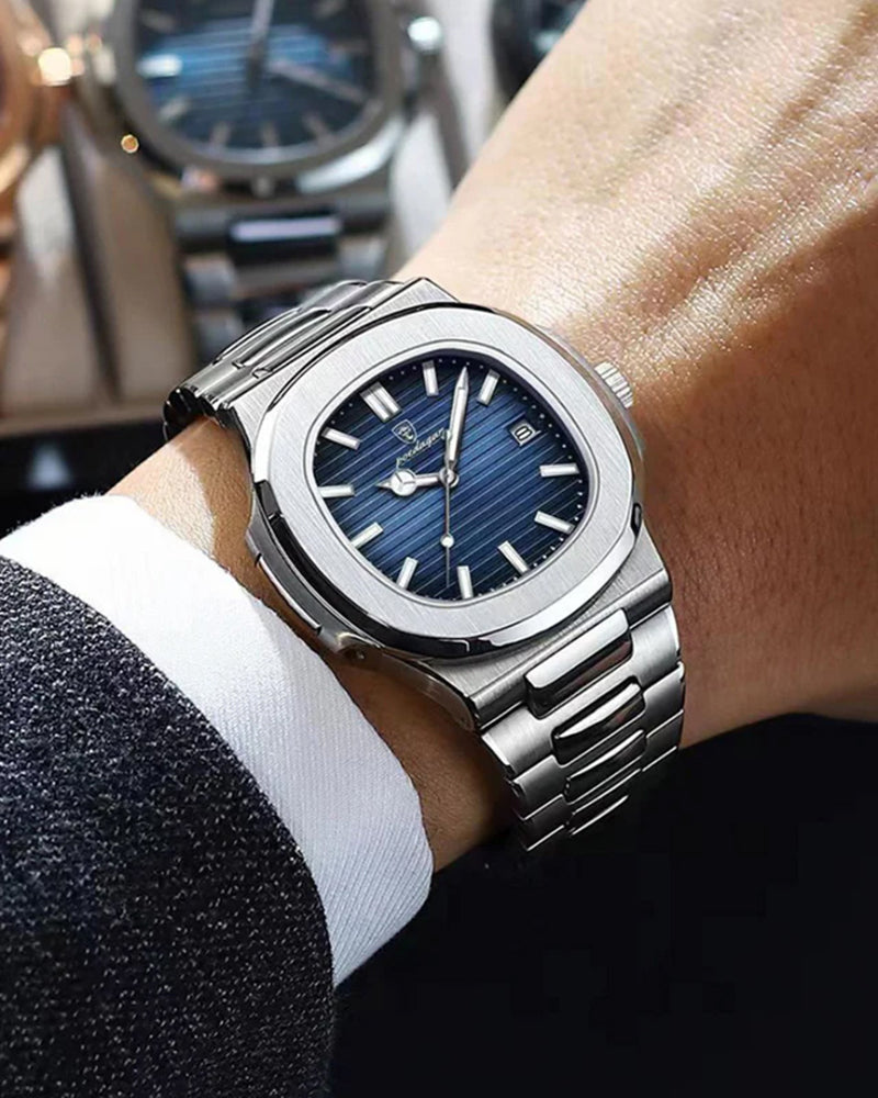 Montre Classique Homme Étanche en Acier Inoxydable avec Détails Lumineux - 41 mm, Quartz, Argenté 1