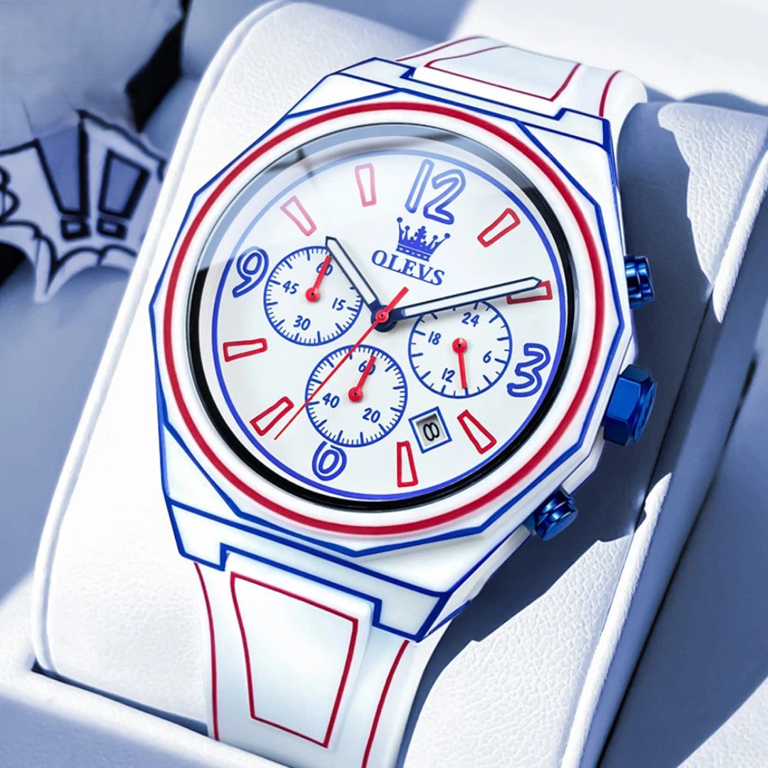 Montre Homme Hypervisuelle à Quartz Précis, Design 3D, Résistance à l'Eau 3ATM, Aiguilles Lumineuses, Chronographe Multifonction 1