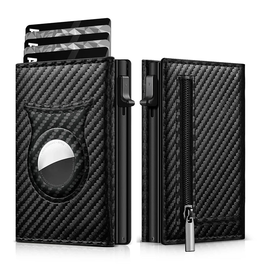 Portefeuille en Cuir RFID avec Clip Magnétique en Fibre de Carbone et AirTag 0