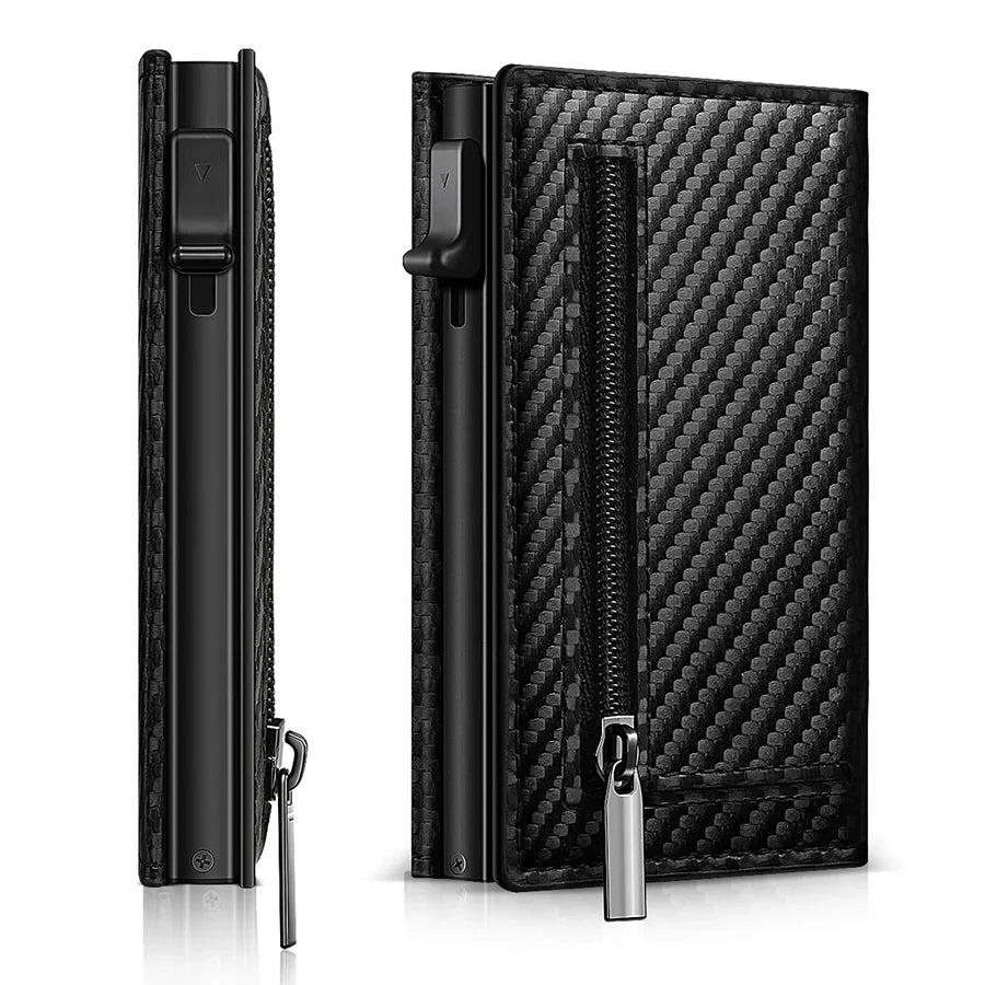 Portefeuille en Cuir RFID avec Clip Magnétique en Fibre de Carbone et AirTag 1