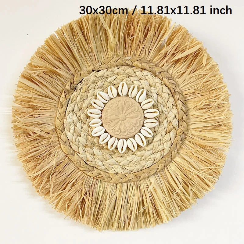 Variant image for Décoration Murale Bohème en Raffia Naturel Fait Main – 30x30 cm, Accents Muraux Scandinaves pour Salon et Chambre-6
