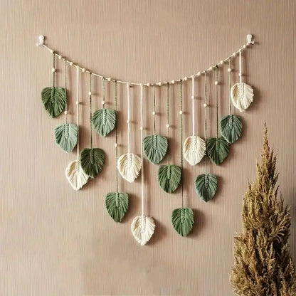 Tapisserie Murale en Macramé Feuille Plume – Décoration Boho en Coton 60x40 cm pour Chambre et Salon