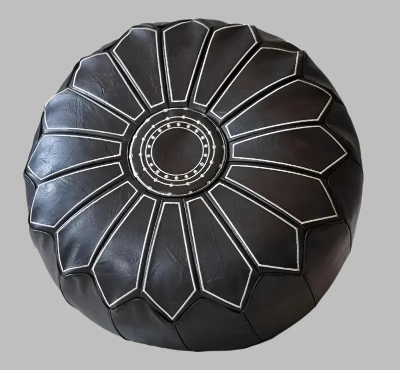 Variant image for Pouf Décoratif Marocain Vegan en Cuir PU – Design Bohème Écologique, Diamètre 58 cm, Idéal comme Siège d'Appoint ou Coussin de Méditation-5