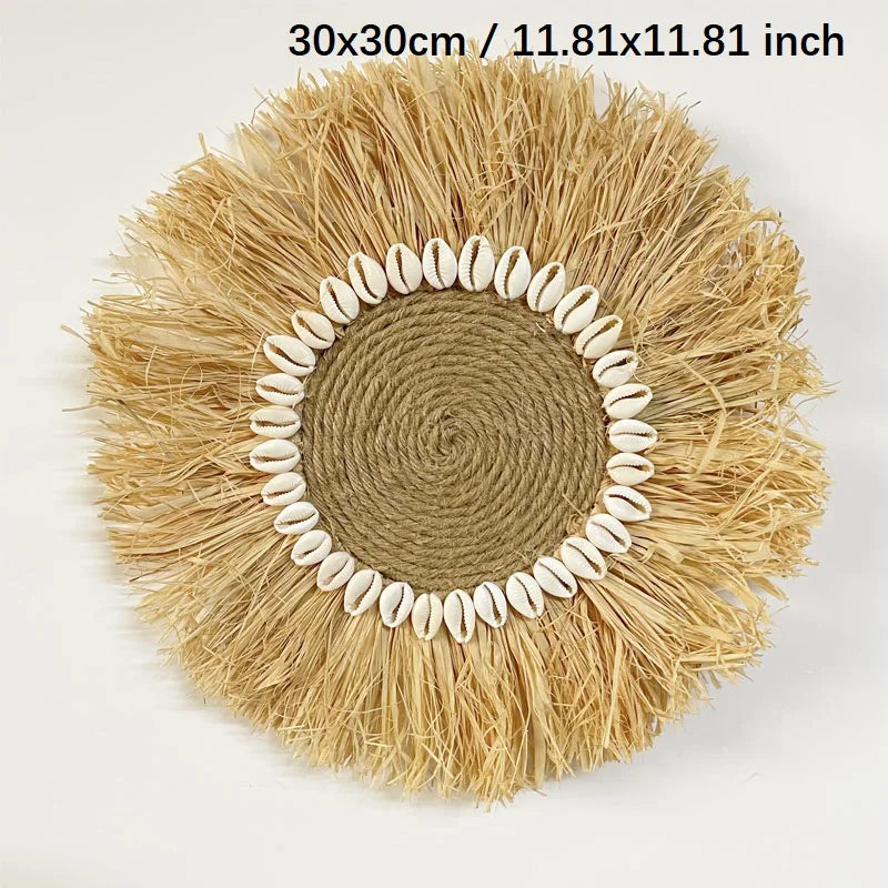 Variant image for Décoration Murale Bohème en Raffia Naturel Fait Main – 30x30 cm, Accents Muraux Scandinaves pour Salon et Chambre-3