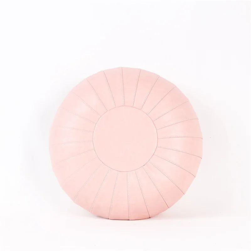 Housse de Pouf Rond en Cuir Synthétique PU - Écologique, Artisanale, Compacte Ø 35 cm ou Grande Ø 70 cm, Style Bohème