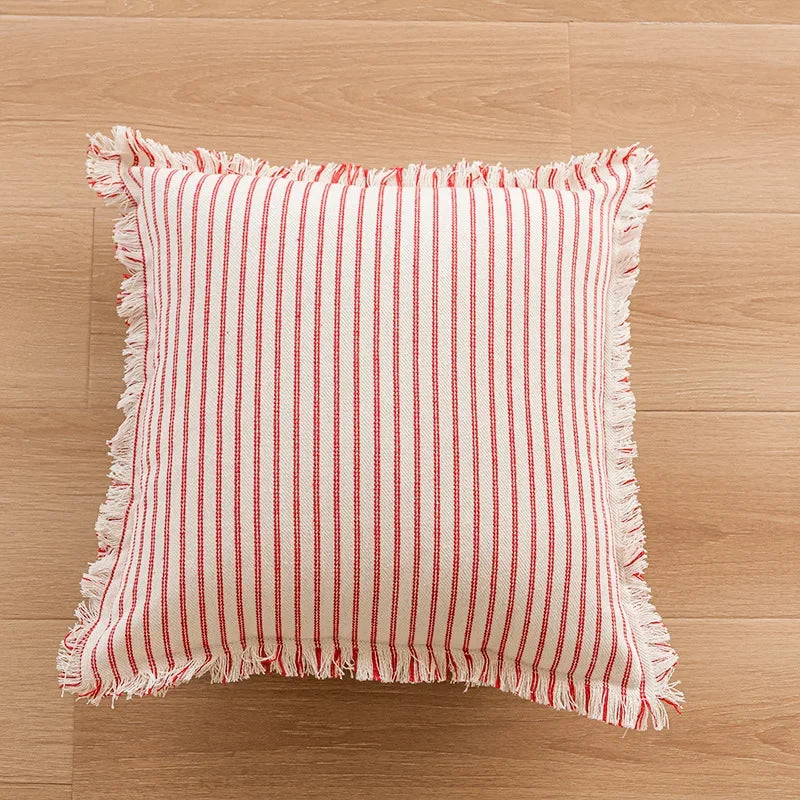 Variant image for Housse de Coussin Rayé à Franges en Jacquard Coton Lin – 45x45 cm, Élégante et Durable-7