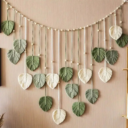 Tapisserie Murale en Macramé Feuille Plume – Décoration Boho en Coton 60x40 cm pour Chambre et Salon