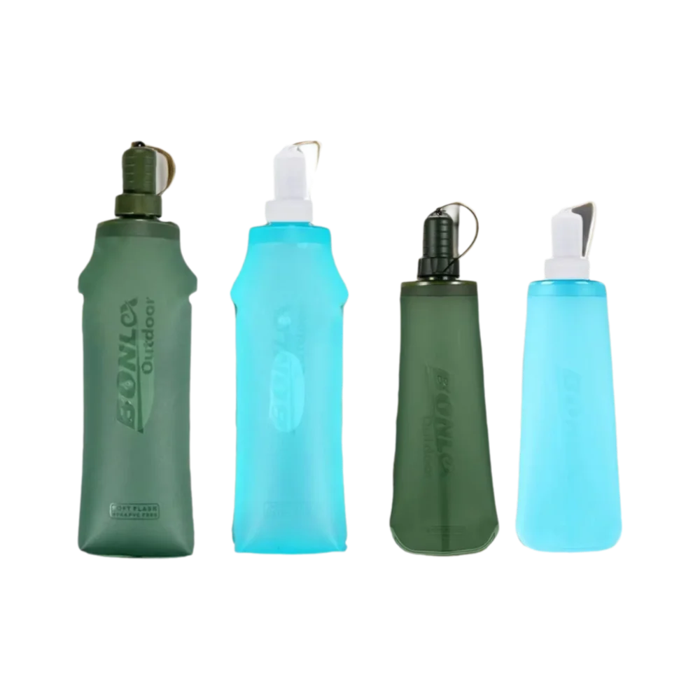 Bouteille d'Eau Pliable Réutilisable pour Marathon – Capacité 250 ml et 500 ml, Design Léger et Pratique, Couleurs Bleu et Vert