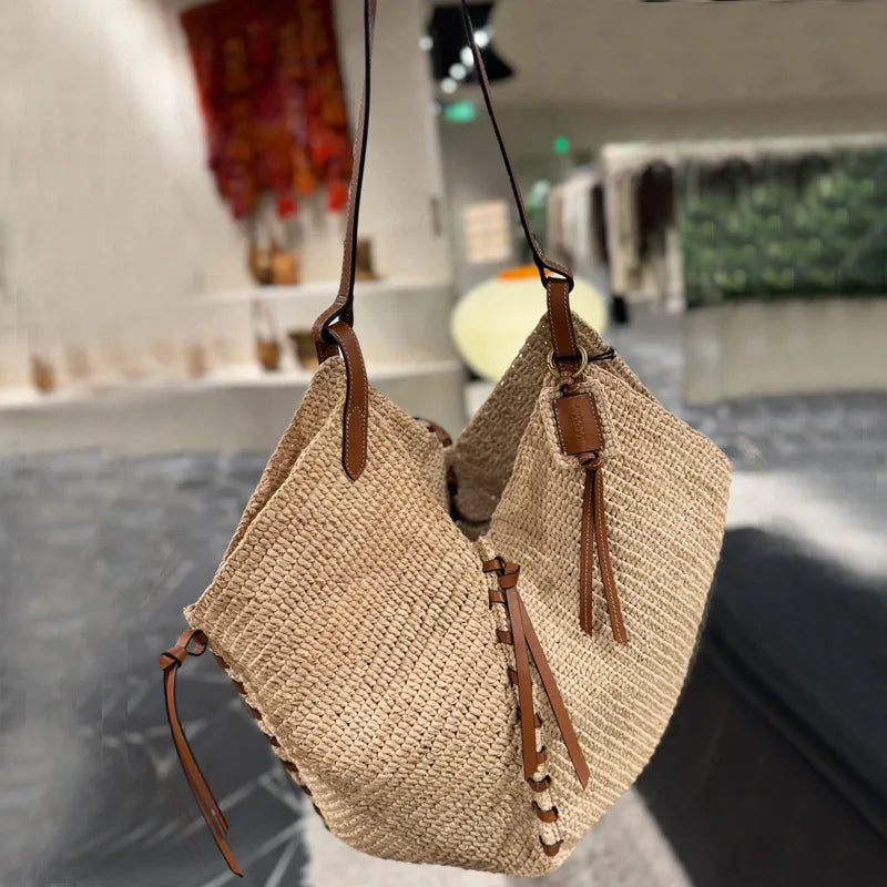 Sac À Main Femme En Paille Tissée Vintage - Grand Sac Bandoulière Pour Été 1