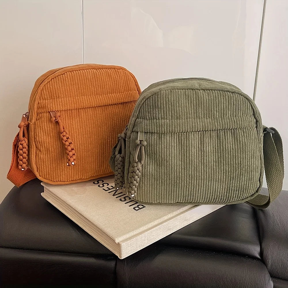 Sac Bandoulière Femme Velours Côtelé Harajuku - Élégance Vintage Polyvalente 0