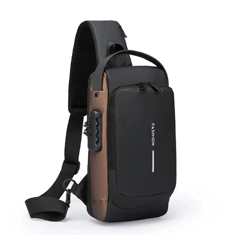 Sac Bandoulière Homme en Cuir PU - Sacoche Anti-Vol Multifonctionnelle avec Port USB 0