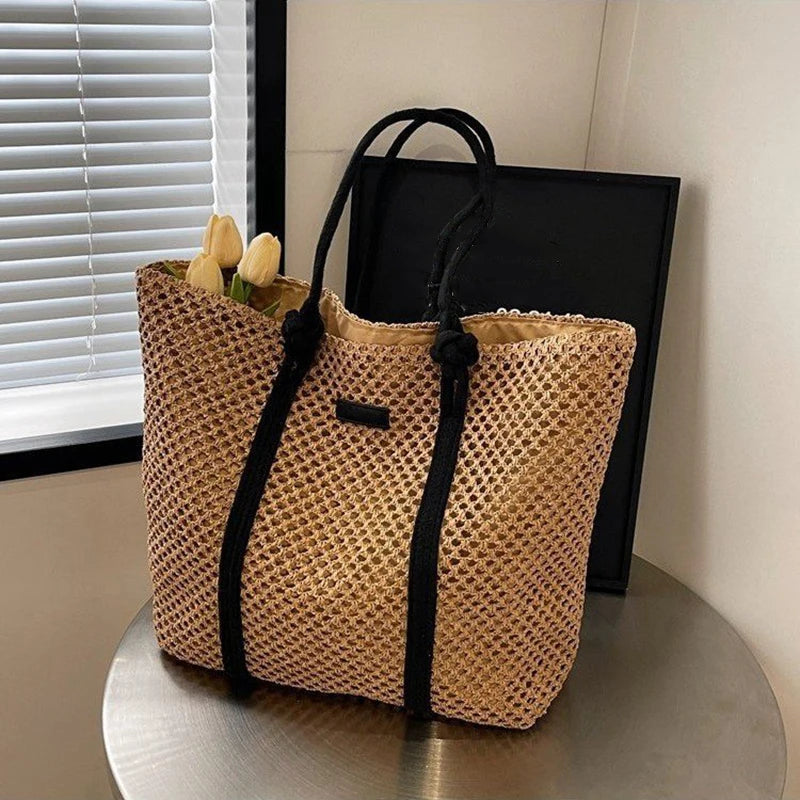 Sac De Plage Femme En Paille Tissée - Grand Cabas Plage Élégant Et Pratique 0