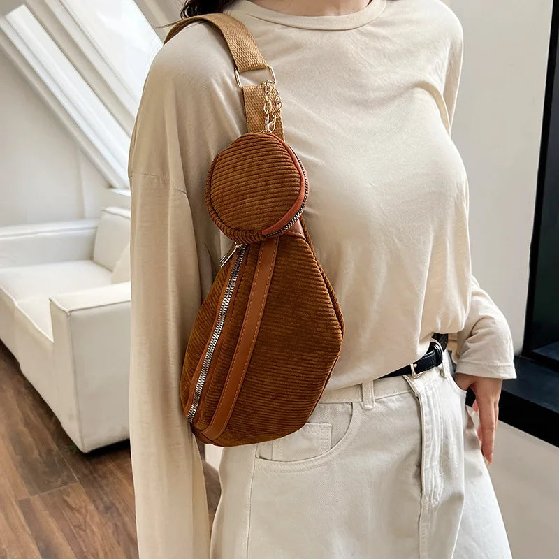Sac à Bandoulière Velours Côtelé Femme - Grand Capacité et Polyvalent 0