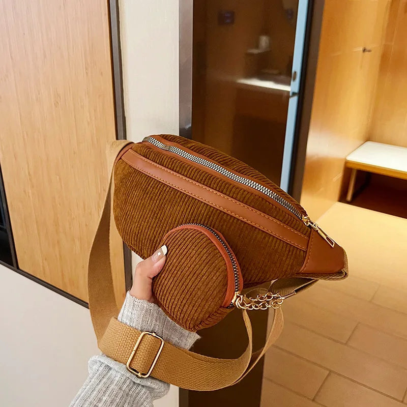 Sac à Bandoulière Velours Côtelé Femme - Grand Capacité et Polyvalent 1