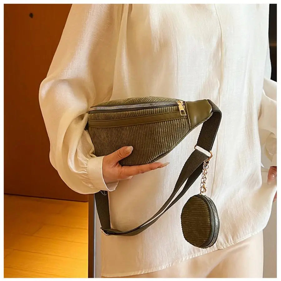 Sac à Bandoulière Velours Côtelé Femme - Grand Capacité et Polyvalent 2