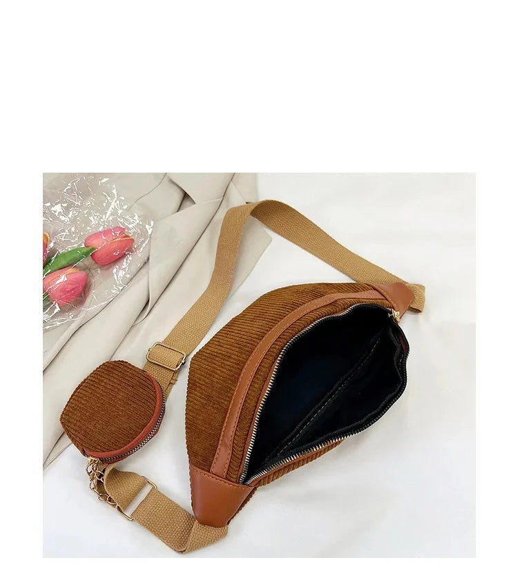 Sac à Bandoulière Velours Côtelé Femme - Grand Capacité et Polyvalent 3