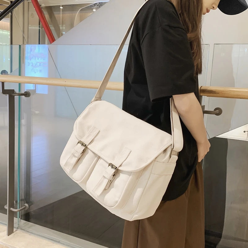 Sac à Bandoulière en Toile  – Sac Unisexe Pratique avec Multiples Poches, Idéal pour Étudiants et Voyageurs, 33x11x27 cm