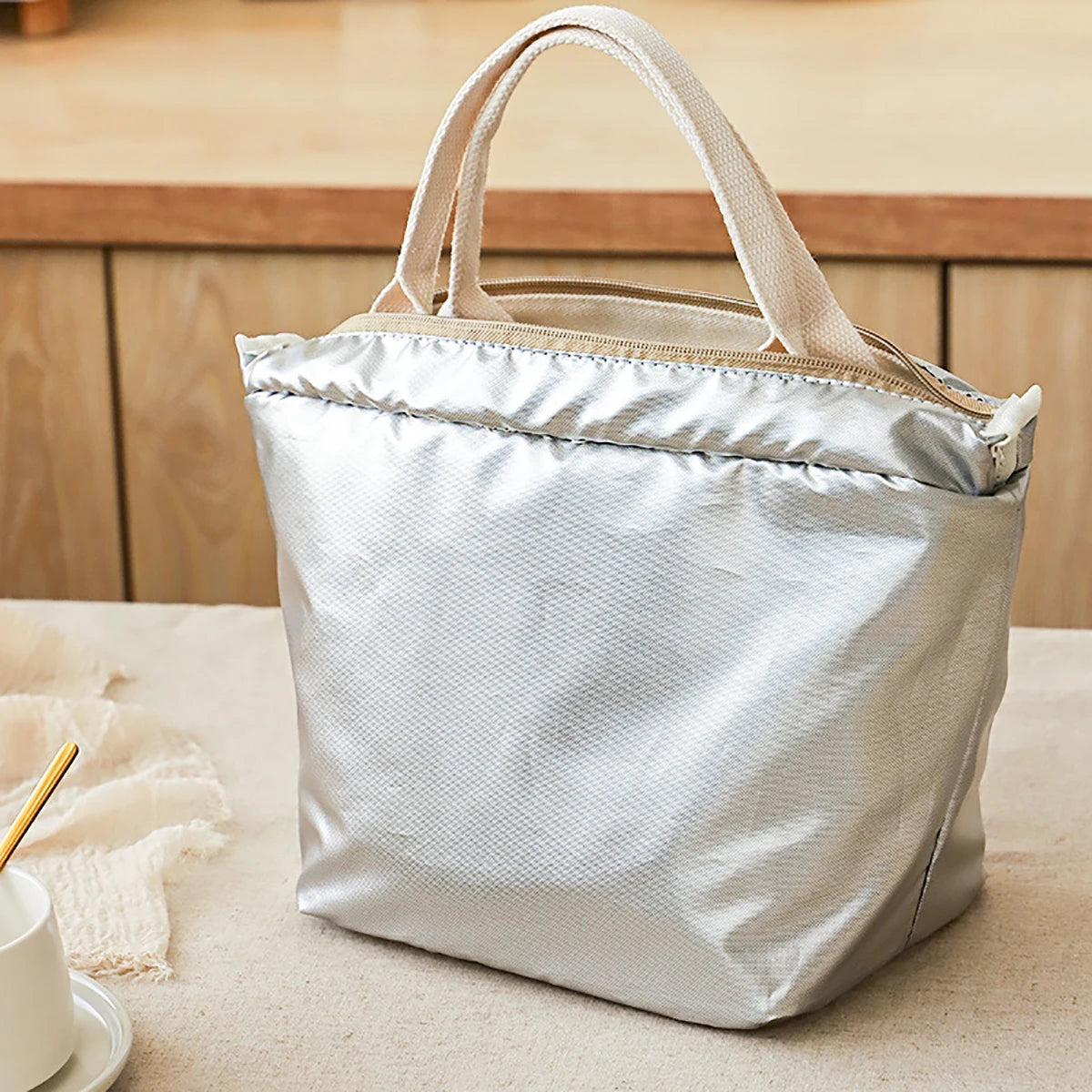 Sac à Déjeuner Isotherme en Toile avec Fermeture Éclair – Sac pour Déjeuner Pratique et Compact pour Pique-Niques et Voyages