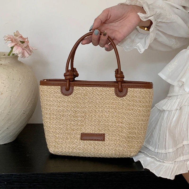 Sac de Plage Femme Paille Taille Unique PU Rétro 1
